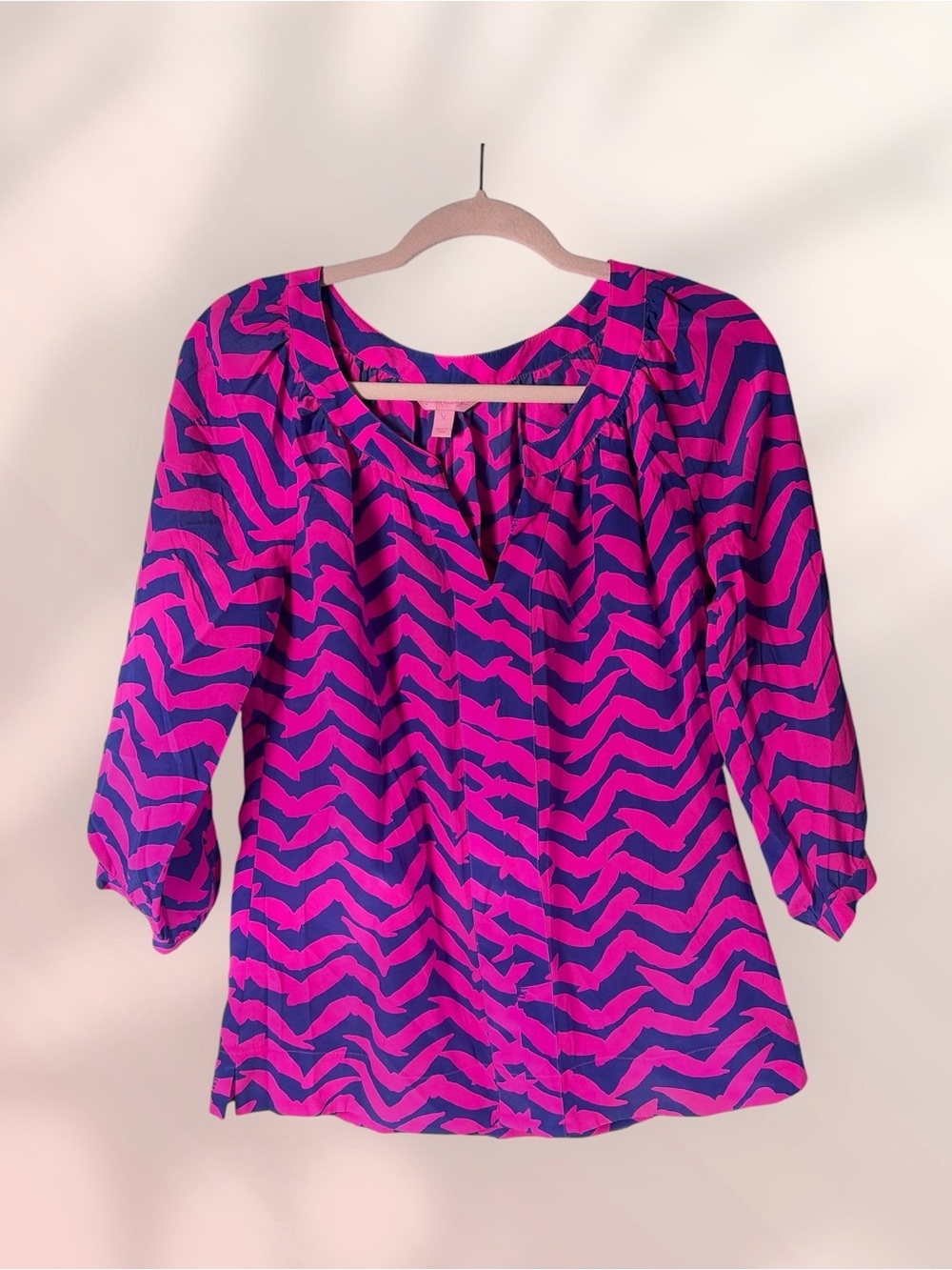 LILLY PULITZER MOXY 100% SILK Womens Sz S Bennet Blue Pink